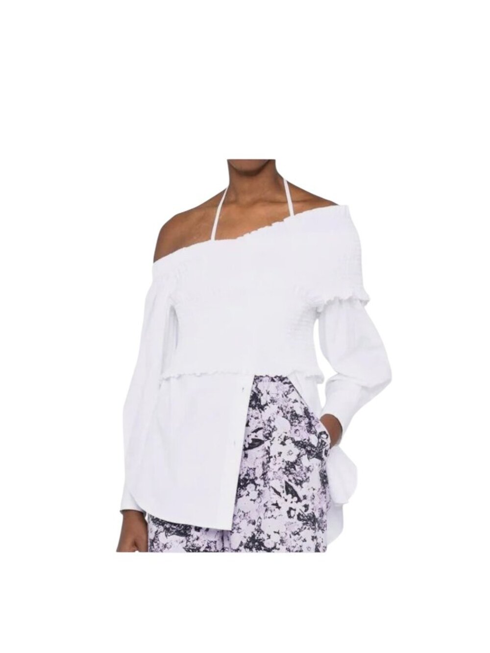 MSGM Milano Off Shoulder Smocked Blouse White Size 42 NWOT Minimalist Coastal